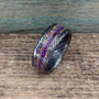 Damascus Steel Ring with Dinosaur Bone and Meteorite Inlay -  Men's Wedding Band