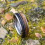Whiskey Barrel Ring -Titanium Wedding Band with Guitar String Inlay -  The Gunslinger