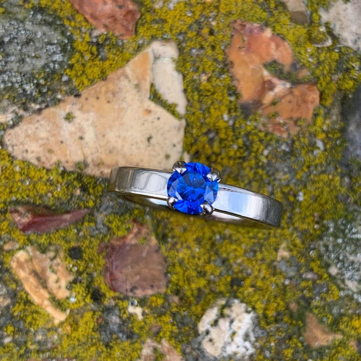 Sapphire Engagement Ring - Titanium Band with Lab Created Colorful Gemstone - Engraved