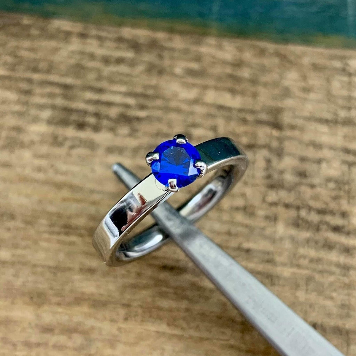 Sapphire Engagement Ring - Titanium Band with Lab Created Colorful Gemstone - Engraved
