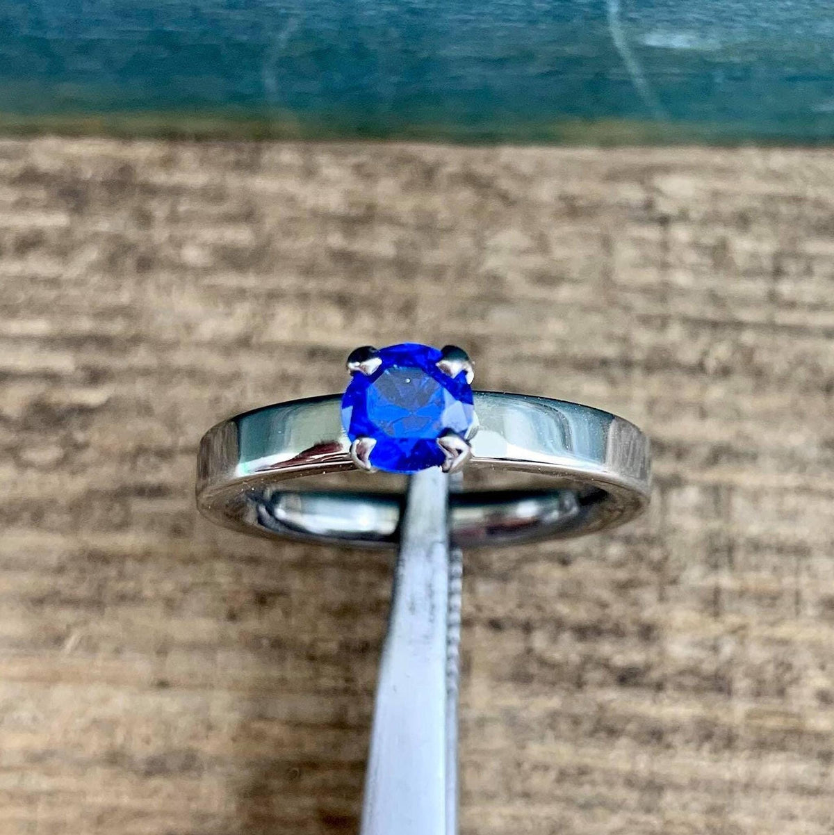 Sapphire Engagement Ring - Titanium Band with Lab Created Colorful Gemstone - Engraved
