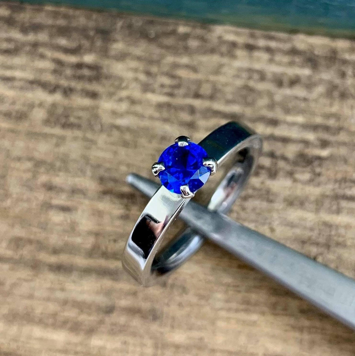 Sapphire Engagement Ring - Titanium Band with Lab Created Colorful Gemstone - Engraved