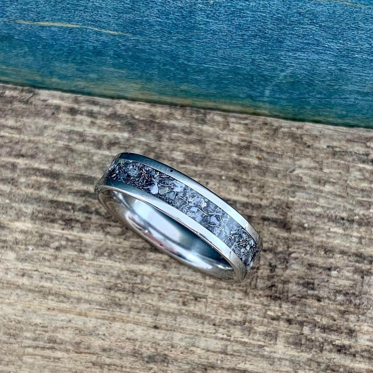 Titanium Ring with Mixed Metals, Pearl and Rose Quartz - Wedding Band - Engraved