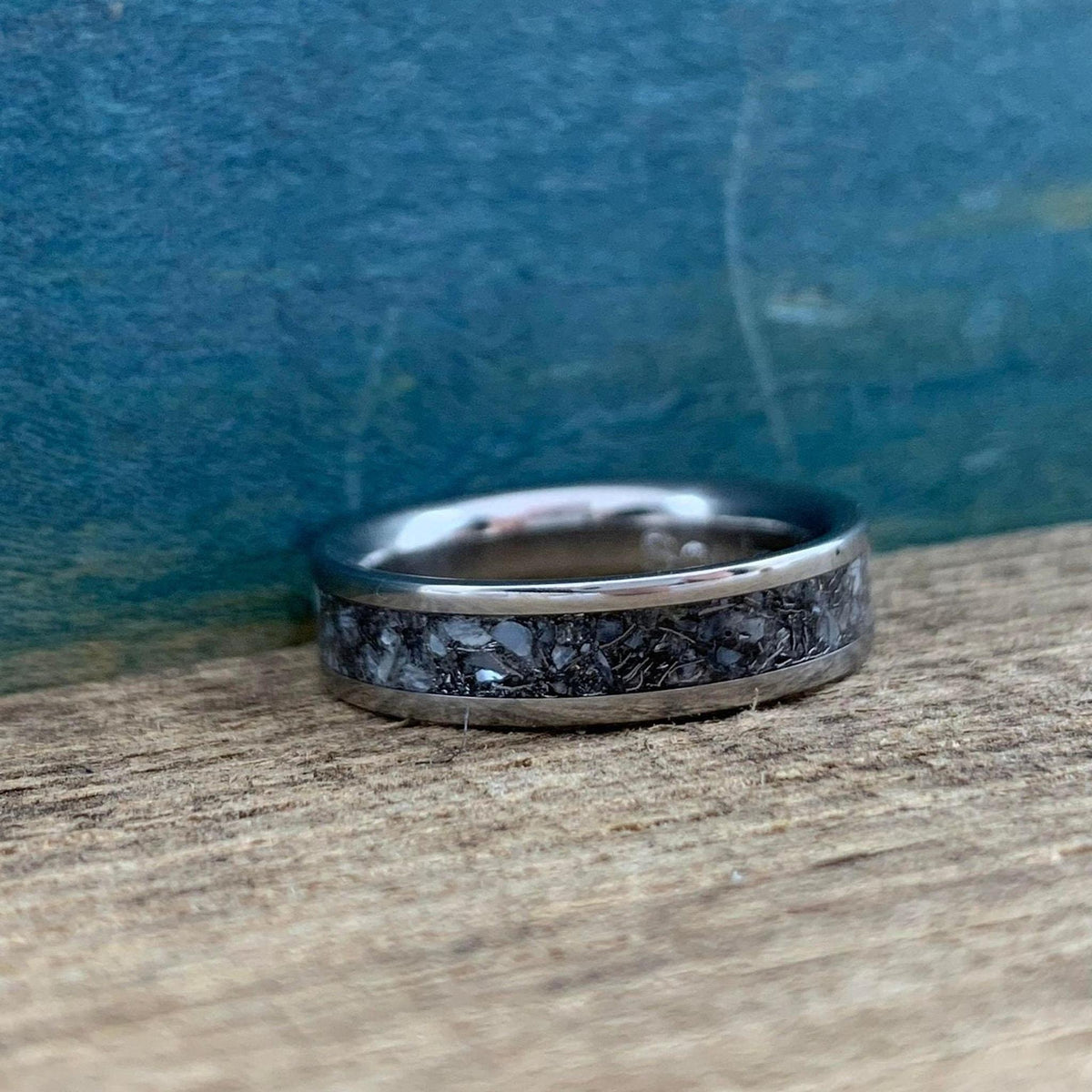 Titanium Ring with Mixed Metals, Pearl and Rose Quartz - Wedding Band - Engraved