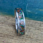Titanium Ring with Green Opal and Meteorite Inlay - Wedding Band - Engraved