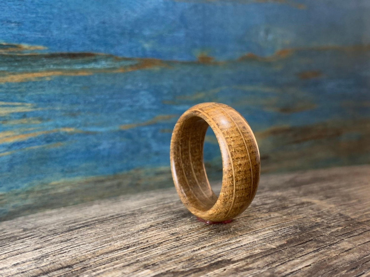 Whiskey Barrel Ring, Rustic Wooden Wedding Band Made from Reclaimed Oak