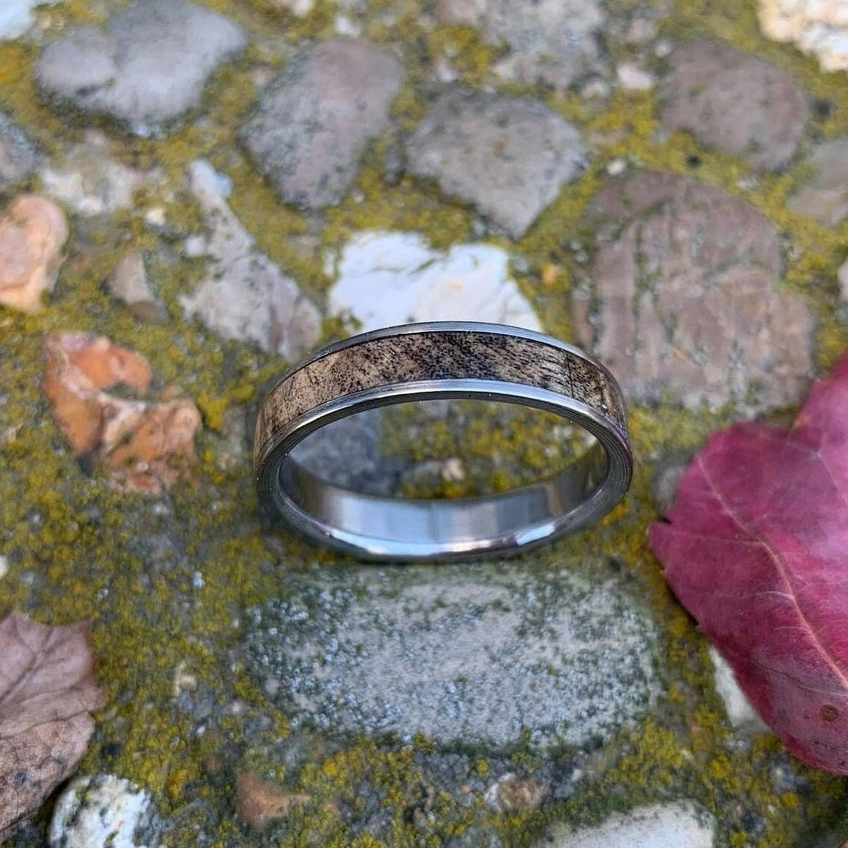 Men's Wedding Band - Wood Inlay - Titanium Ring with Buckeye Burl
