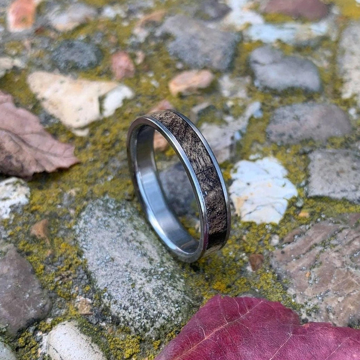 Men's Wedding Band - Wood Inlay - Titanium Ring with Buckeye Burl