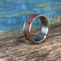 Men's Wedding Band with Meteorite and Amboyna Burl - Titanium Ring, Wood Inlay