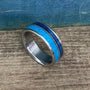 Titanium Ring - Guitar String, Turquoise and Blue Wood Inlay - Men's Wedding Band