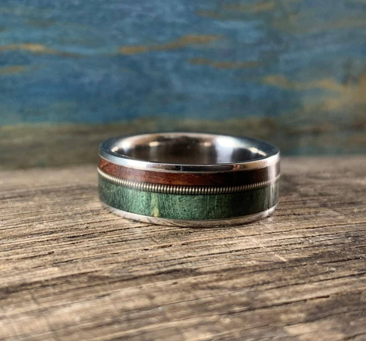 Mens Wedding Band with Guitar String Inlay and Rosewood