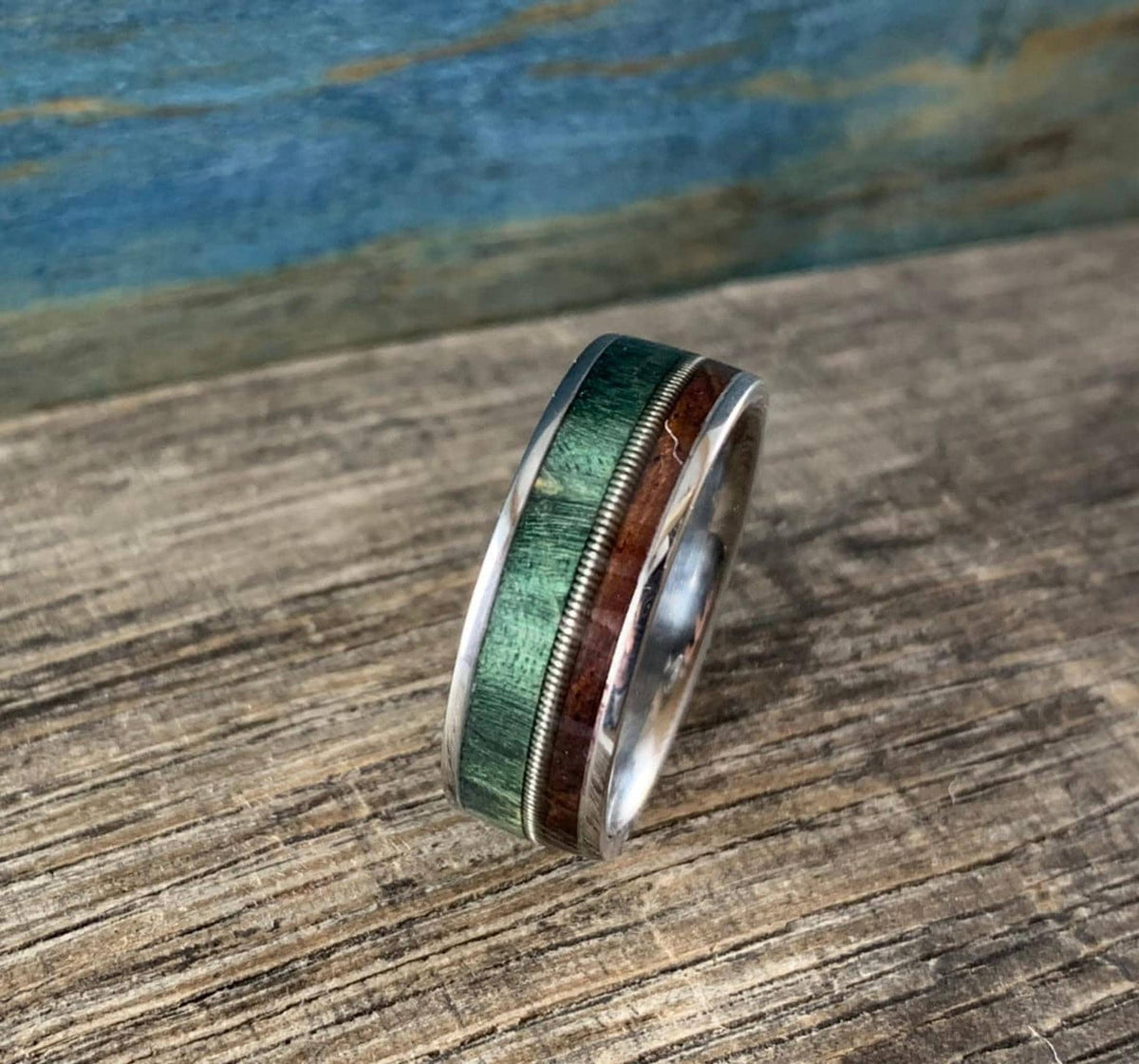 Mens Wedding Band with Guitar String Inlay and Rosewood