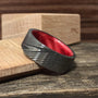 Damascus Steel Ring with Red Box Elder, Custom Men's Wedding Band