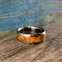 Mens Wedding Band -Titanium with Black Ash Burl Inlay - Custom Made Ring