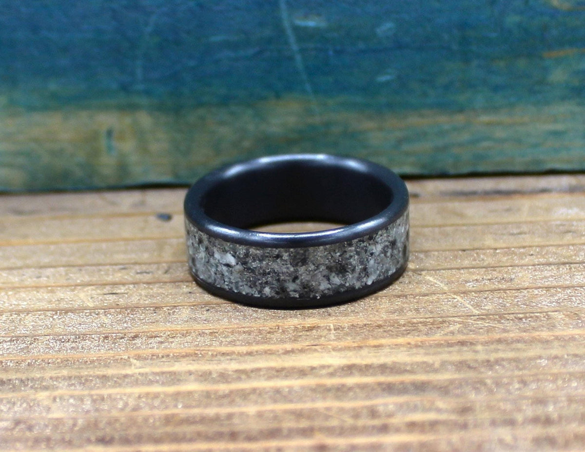 Black Titanium Ring for Him - Custom Granite Wedding Band - Engraved
