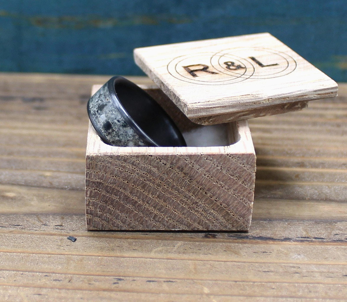Black Titanium Ring for Him - Custom Granite Wedding Band - Engraved