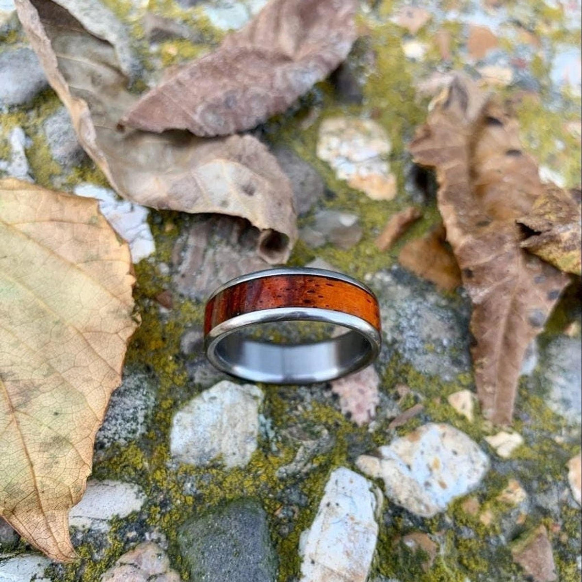 Cocobolo Wood Inlay Ring - Titanium Wedding Band for Men