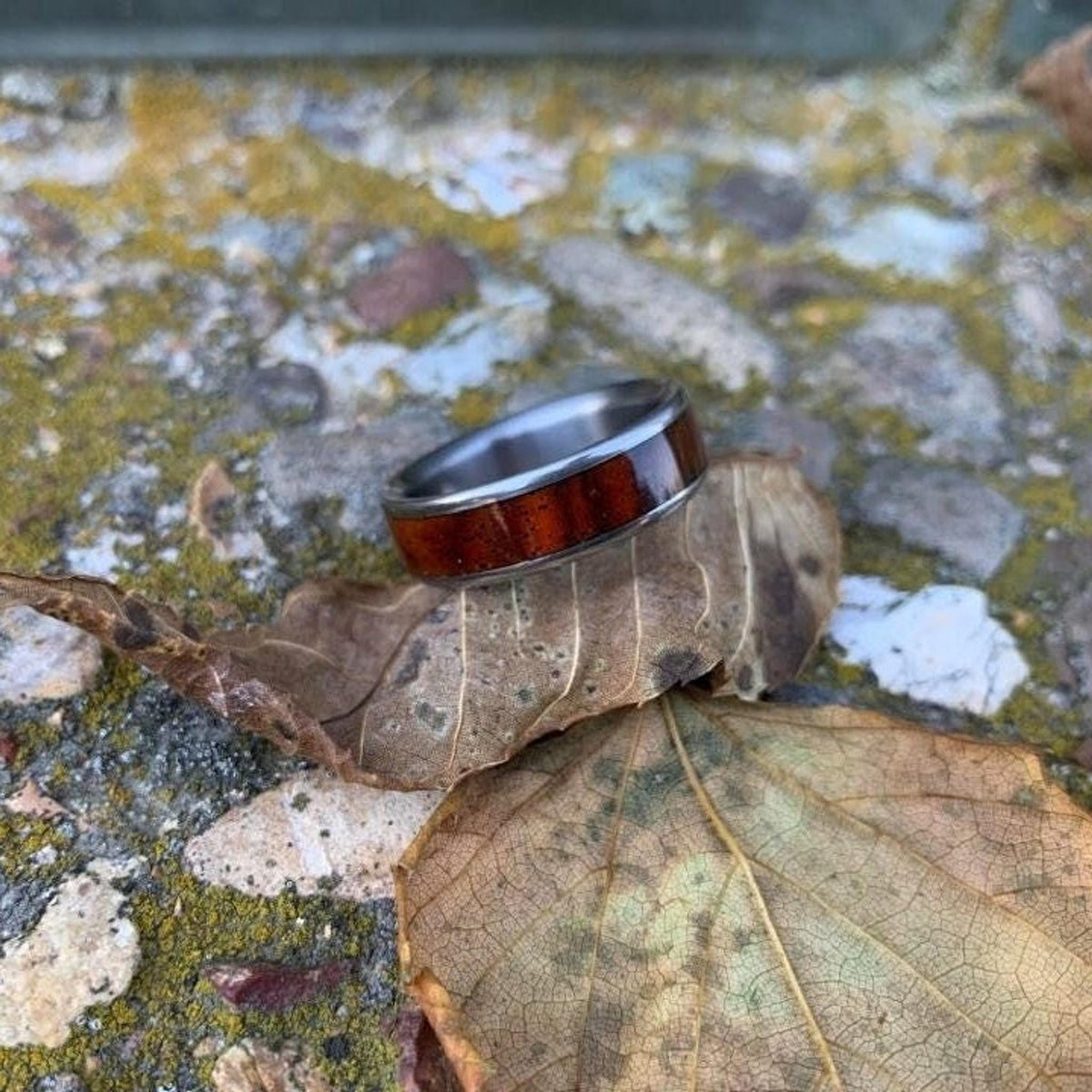 Cocobolo Wood Inlay Ring - Titanium Wedding Band for Men