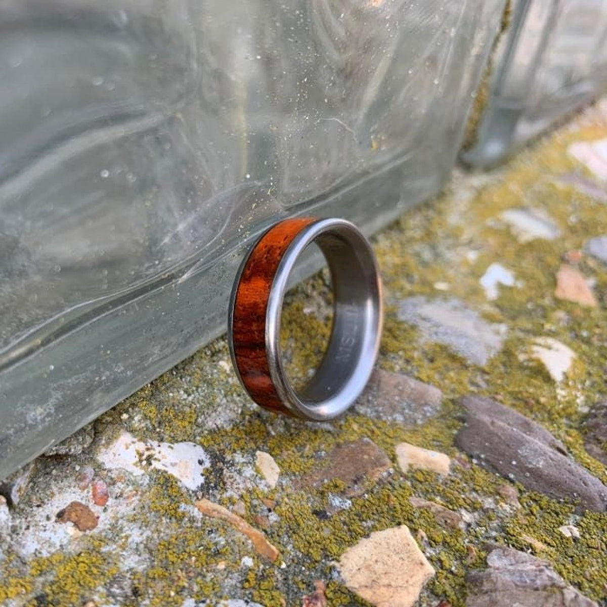 Cocobolo Wood Inlay Ring - Titanium Wedding Band for Men