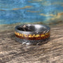 Damascus Steel Ring with Koa, Meteorite and Dinosaur Bone Inlay - Men's Wedding Band