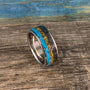 Meteorite Ring with Dinosaur Bone Inlay and Turquoise - Titanium Band