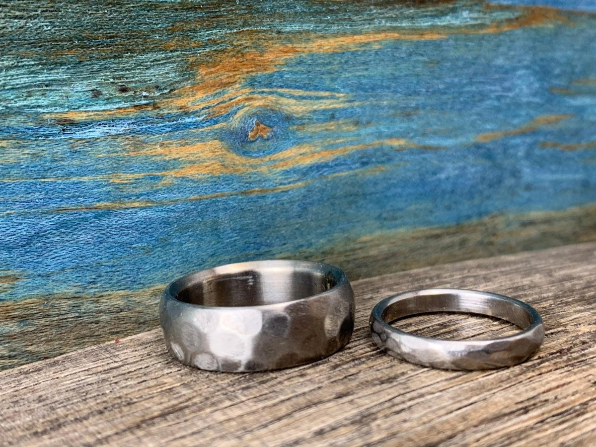 Wedding Bands Set - Titanium His and Hers Rings with Free Engraving