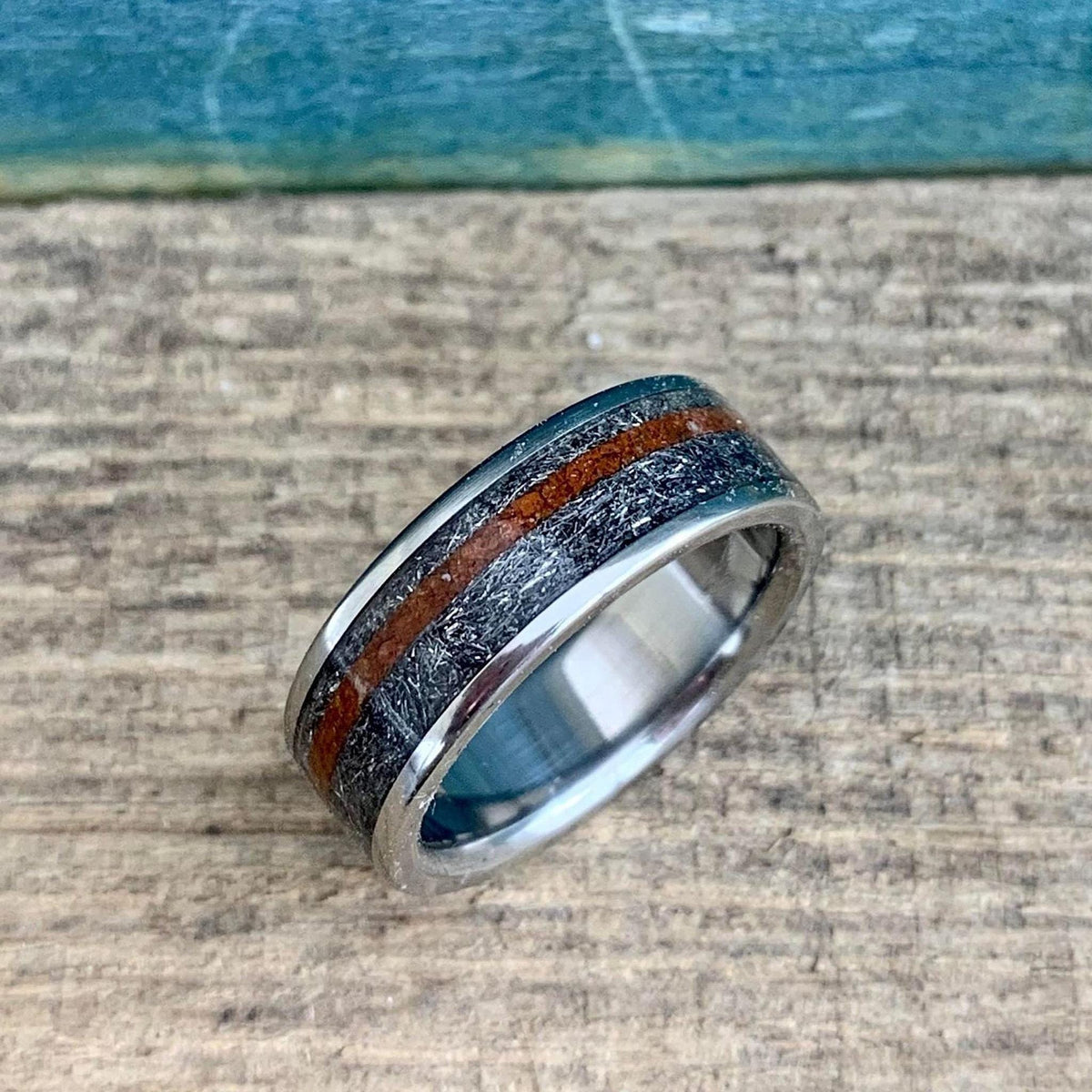 Meteorite Men's Titanium Ring with Martian Soil Inlay - Space Inspired Wedding Band