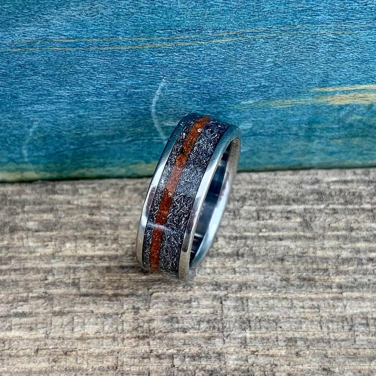Meteorite Men's Titanium Ring with Martian Soil Inlay - Space Inspired Wedding Band