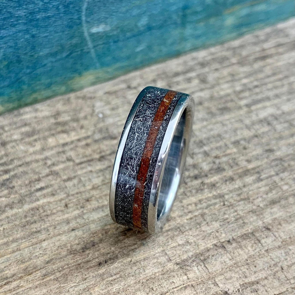 Meteorite Men's Titanium Ring with Martian Soil Inlay - Space Inspired Wedding Band