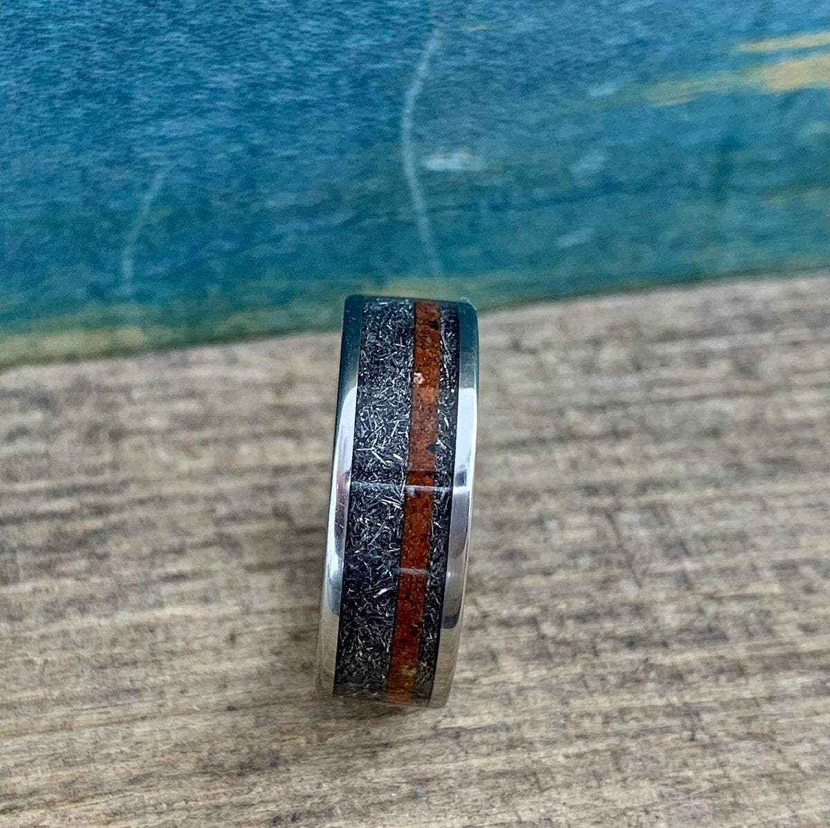 Meteorite Men's Titanium Ring with Martian Soil Inlay - Space Inspired Wedding Band