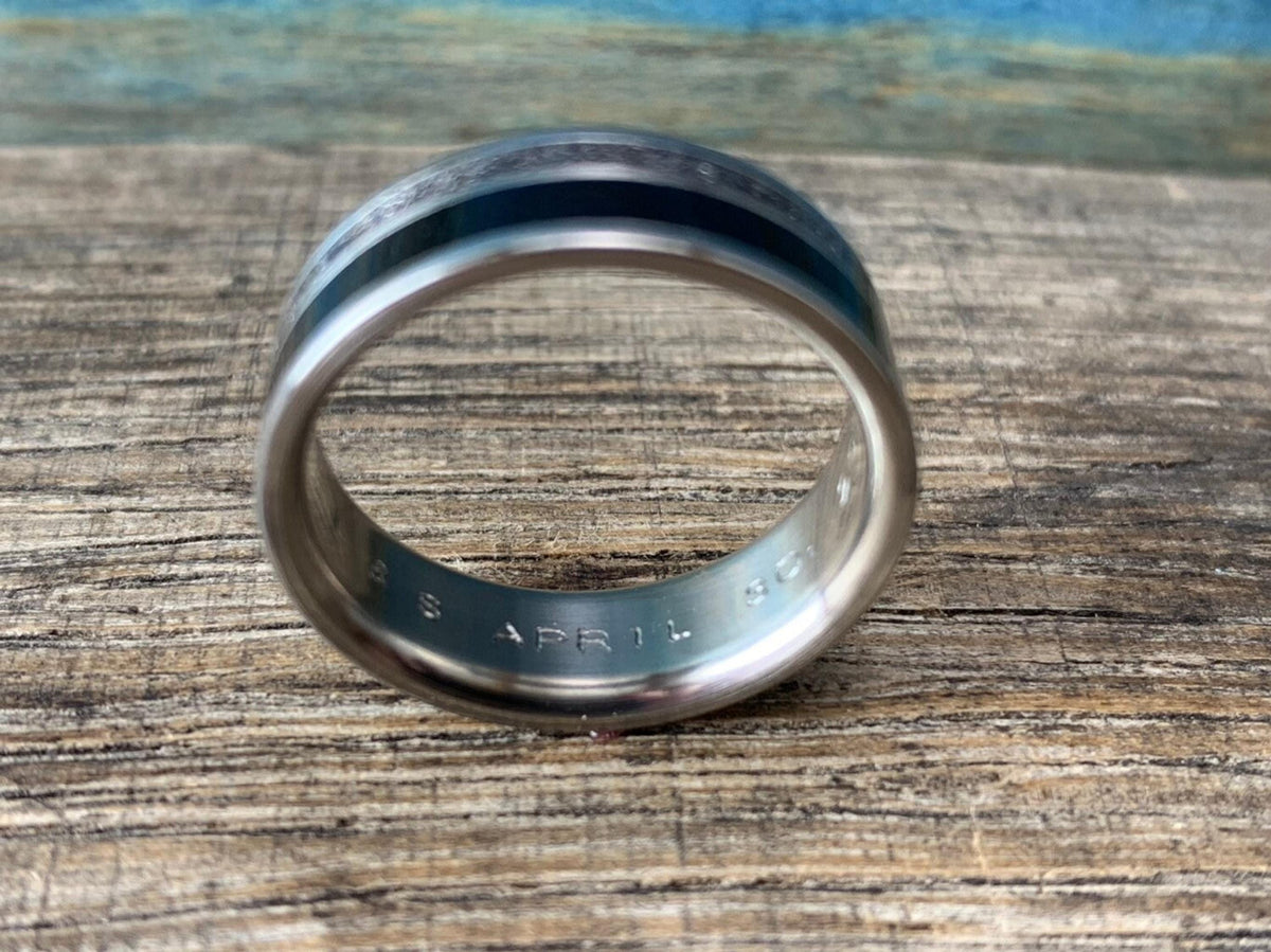 Mens Meteorite Ring with Ebony Inlay - Custom Made Titanium Wedding Band