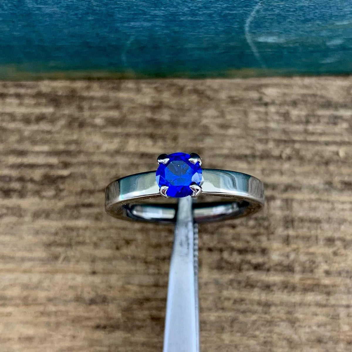 Sapphire Engagement Ring - Titanium Band with Lab Created Colorful Gemstone - Engraved