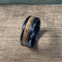 Men's Wedding Band - Black Ceramic Ring with Meteorite, Dinosaur Bone & Whiskey Barrel Wood