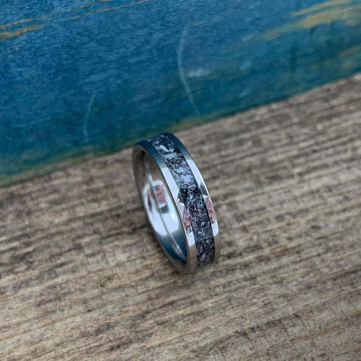 Titanium Ring with Mixed Metals, Pearl and Rose Quartz - Wedding Band - Engraved