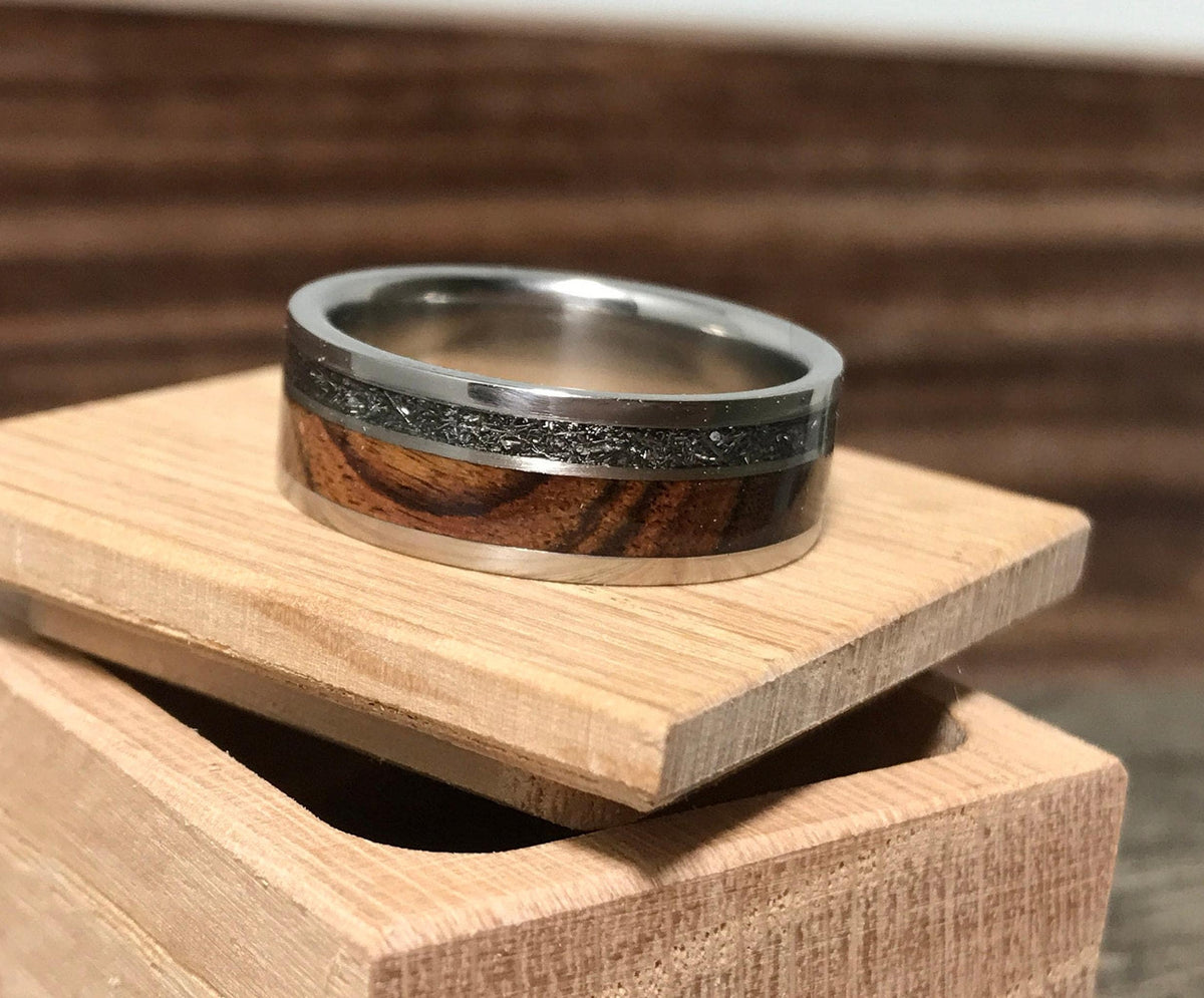 Mens Meteorite Ring - Titanium with Brazilian Wood Inlay - Wedding Band