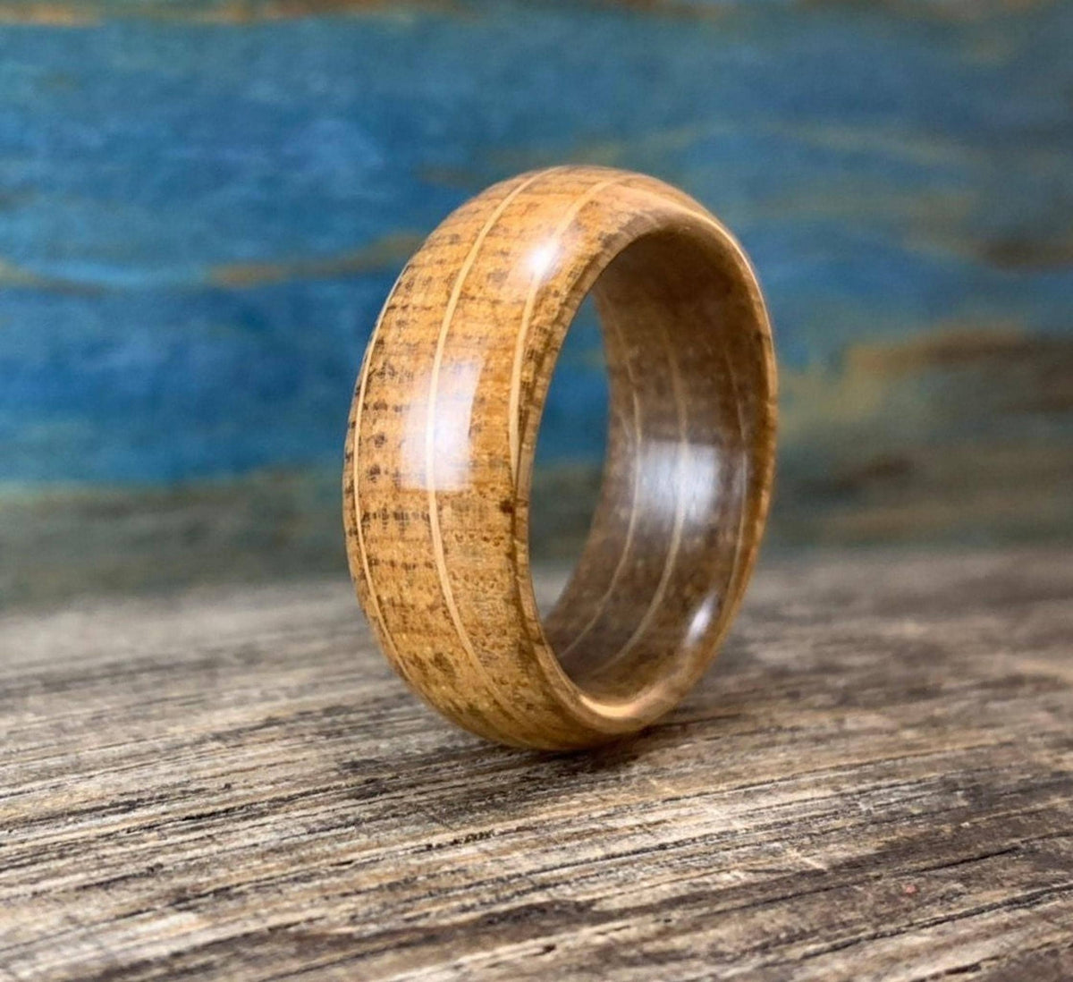 Whiskey Barrel Ring, Rustic Wooden Wedding Band Made from Reclaimed Oak