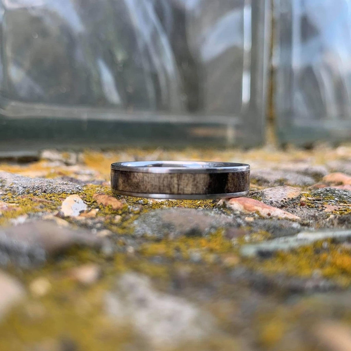 Men's Wedding Band - Wood Inlay - Titanium Ring with Buckeye Burl