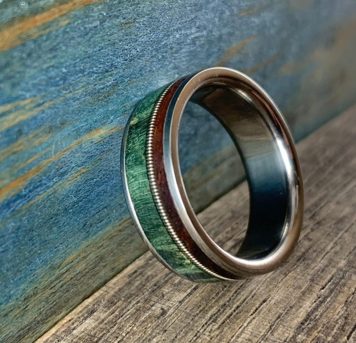 Mens Wedding Band with Guitar String Inlay and Rosewood