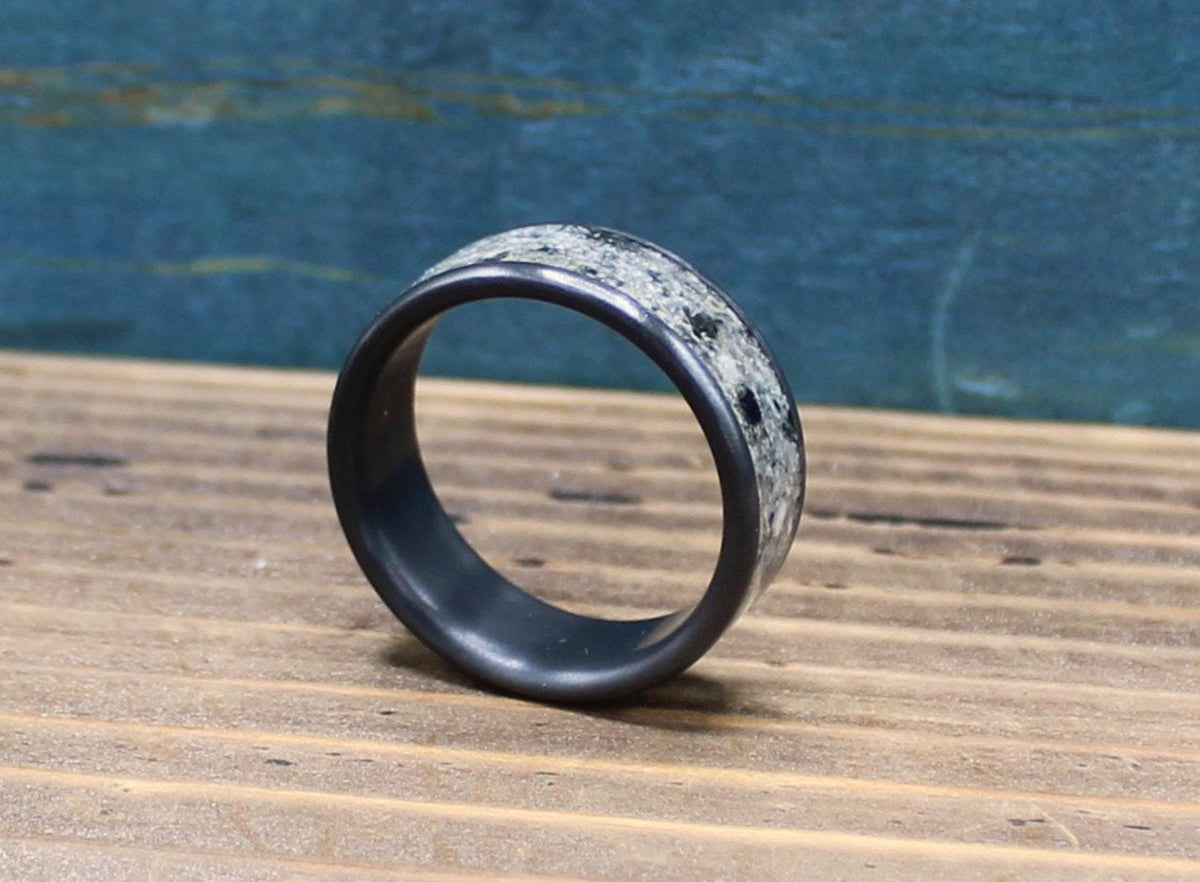 Black Titanium Ring for Him - Custom Granite Wedding Band - Engraved