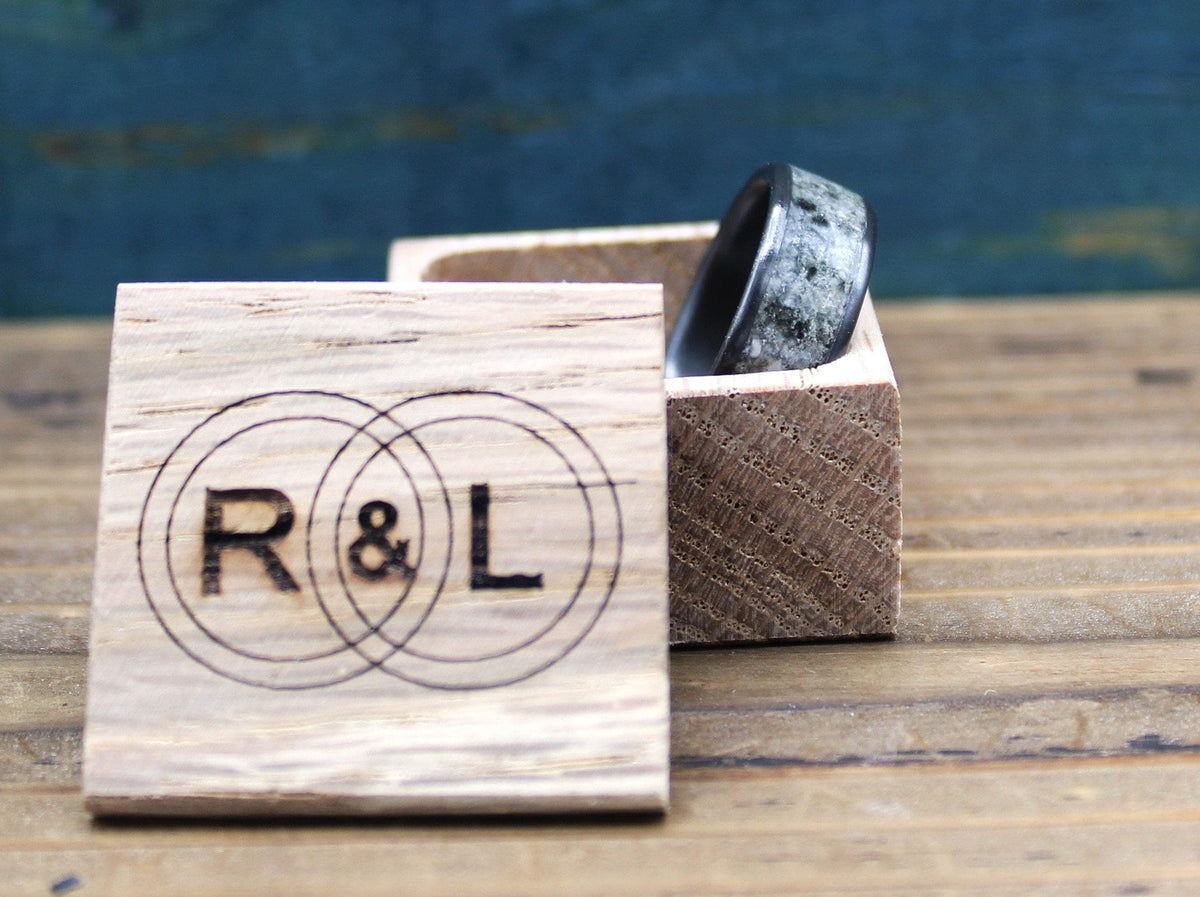 Black Titanium Ring for Him - Custom Granite Wedding Band - Engraved