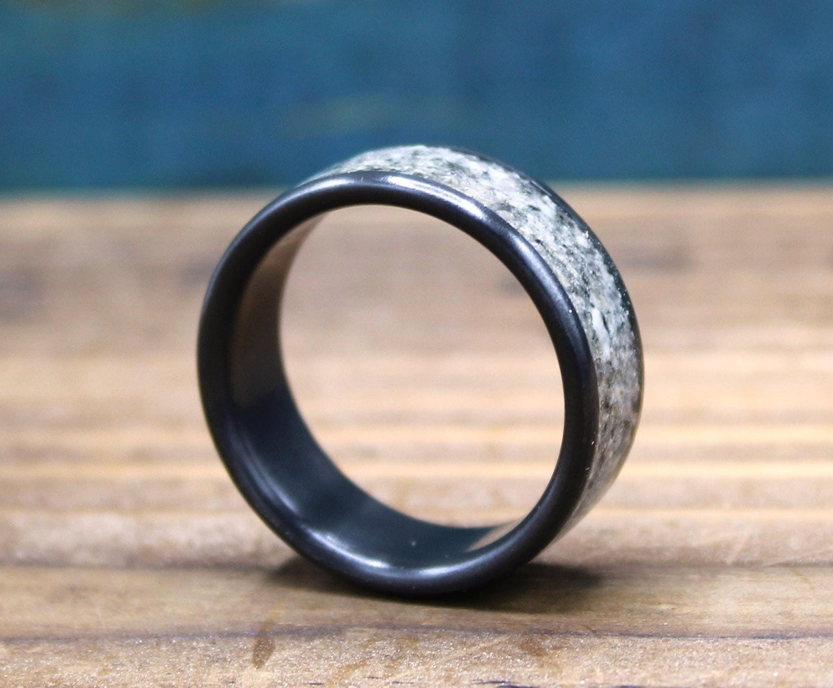 Black Titanium Ring for Him - Custom Granite Wedding Band - Engraved