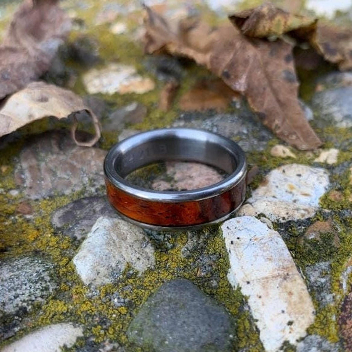 Cocobolo Wood Inlay Ring - Titanium Wedding Band for Men