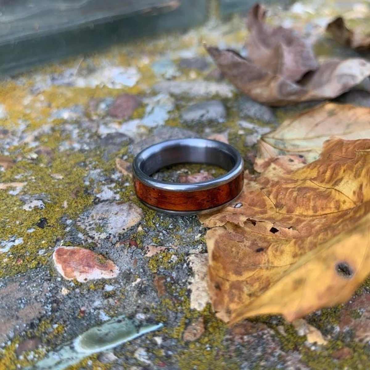 Cocobolo Wood Inlay Ring - Titanium Wedding Band for Men