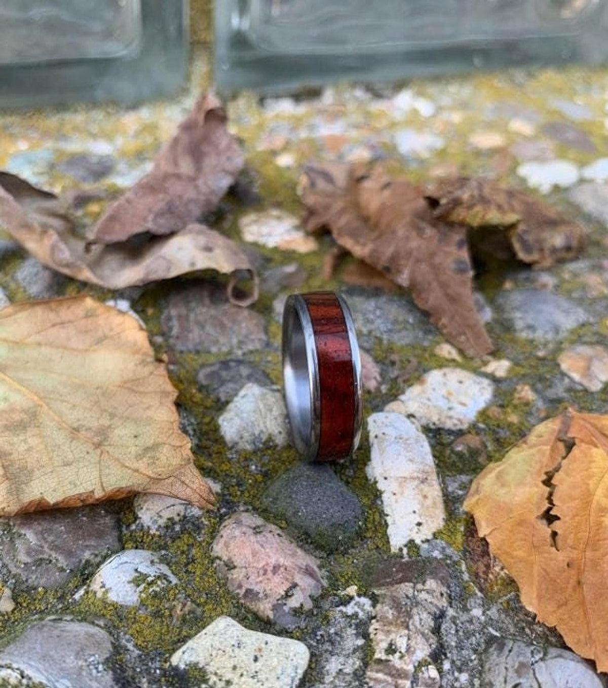 Cocobolo Wood Inlay Ring - Titanium Wedding Band for Men