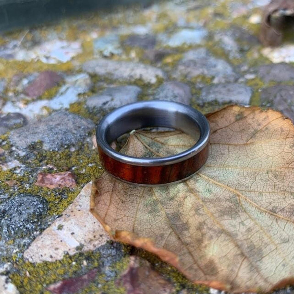 Cocobolo Wood Inlay Ring - Titanium Wedding Band for Men