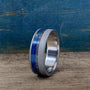 Mens Wedding Band, Titanium Ring with Meteorite and Blue Wood Inlays
