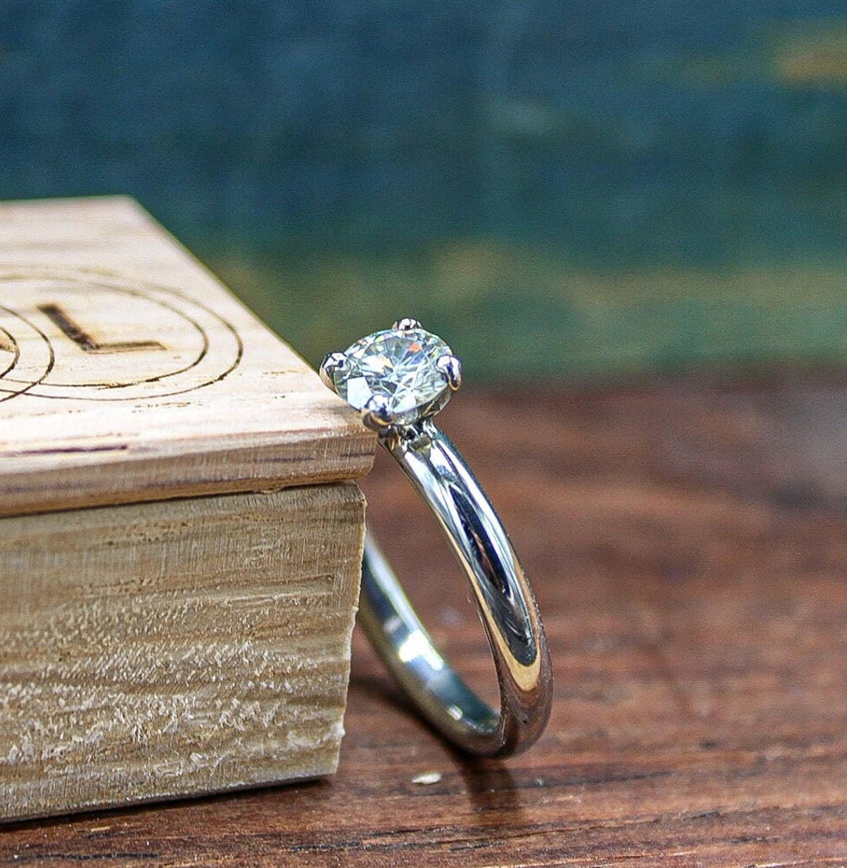 Ladies moissanite engagement ring, dainty ring, womens wedding band, titanium and moissanite ring