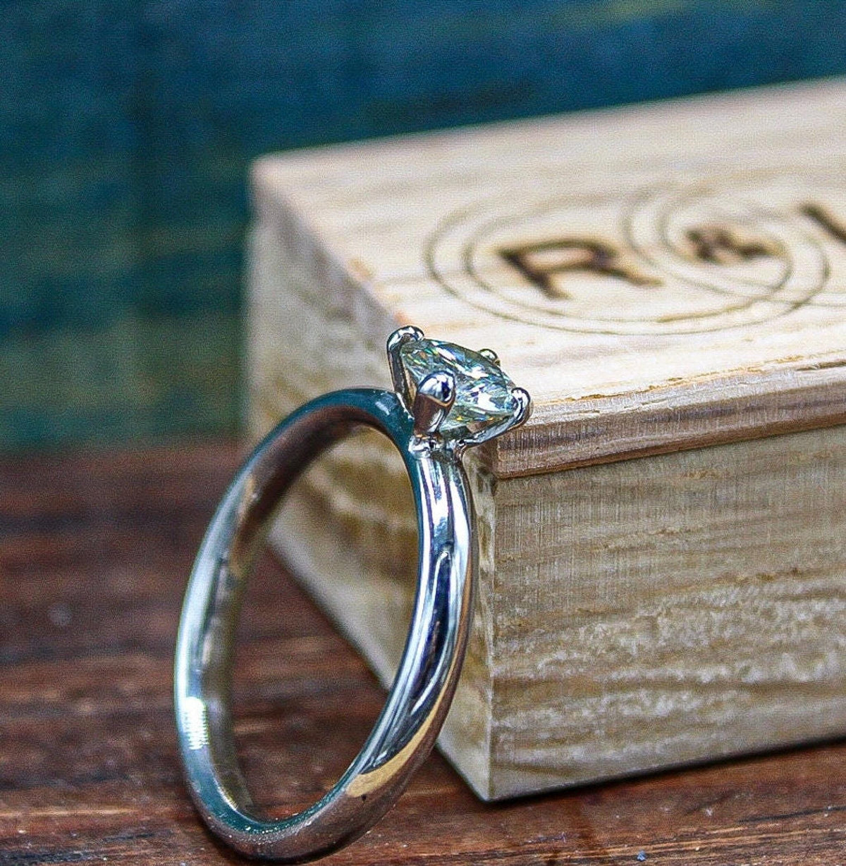 Ladies moissanite engagement ring, dainty ring, womens wedding band, titanium and moissanite ring