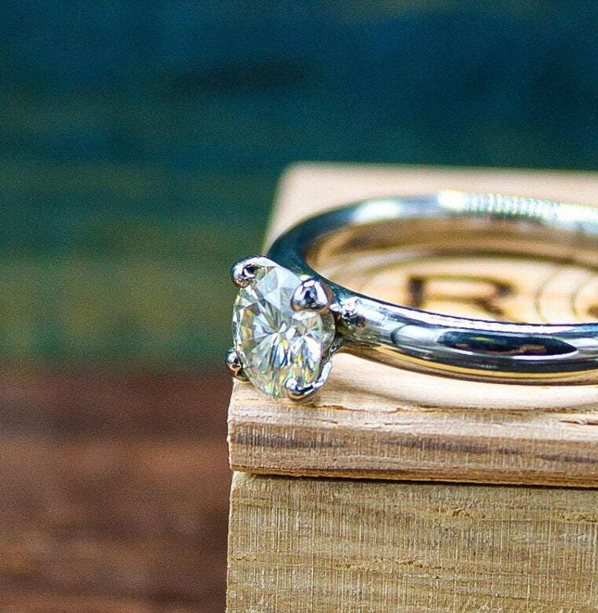 Ladies moissanite engagement ring, dainty ring, womens wedding band, titanium and moissanite ring