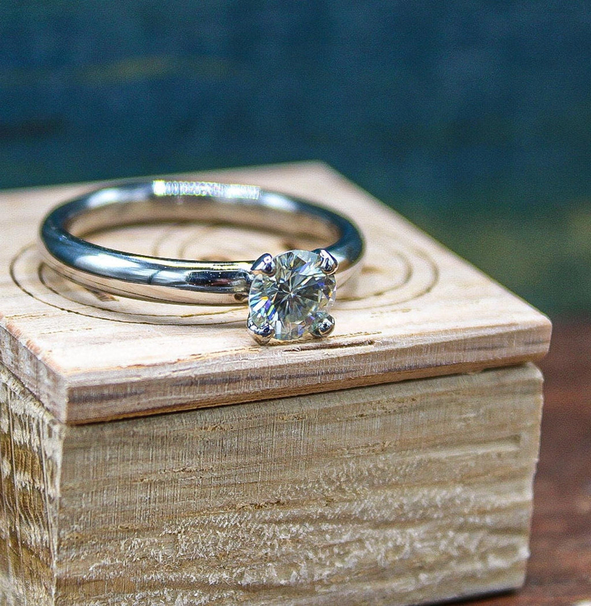 Ladies moissanite engagement ring, dainty ring, womens wedding band, titanium and moissanite ring